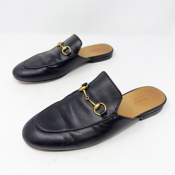 Gucci Princetown Black Leather Horsebit Mules Loafers 38 - Picture 1 of 10